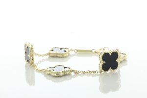 9ct Yellow Gold Alhambra Style Clover Leaf Black Onyx Bracelet