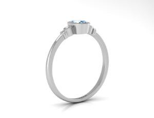 9ct White Gold Diamond And Oval Shape Blue Topaz Ring 0.01 Carats