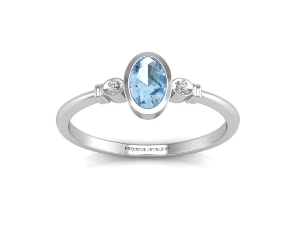 9ct White Gold Diamond And Oval Shape Blue Topaz Ring 0.01 Carats - Image 3