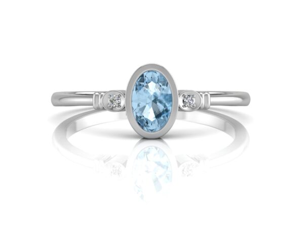 9ct White Gold Diamond And Oval Shape Blue Topaz Ring 0.01 Carats - Image 4