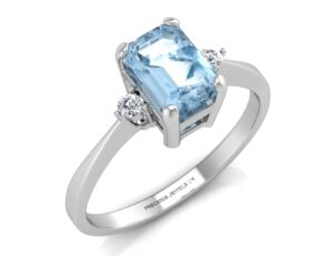 9ct White Gold Diamond And Emerald Cut Blue Topaz Ring 0.04 Carats