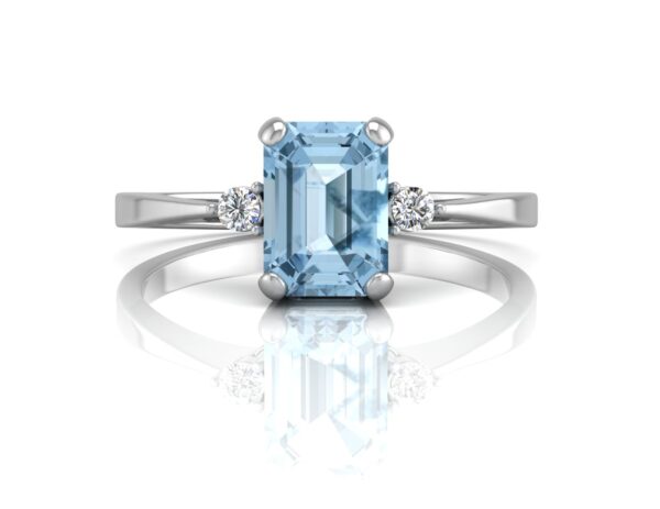 9ct White Gold Diamond And Emerald Cut Blue Topaz Ring 0.04 Carats - Image 4