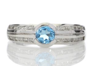 9ct White Gold Double Channel Set Diamond and Blue Topaz Ring 0.36 Carats