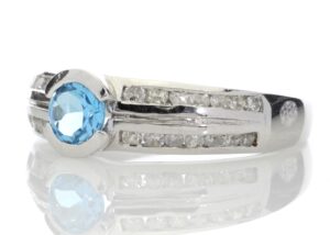 9ct White Gold Double Channel Set Diamond and Blue Topaz Ring 0.36 Carats