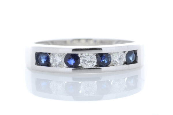 9ct White Gold Channel Set Semi Eternity Diamond And Sapphire Ring (S0.30) 0.25 Carats