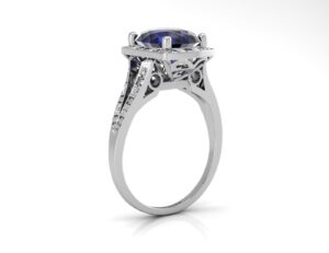 9ct White Gold Cushion Cluster Diamond And Created Ceylon Sapphire Ring 0.11 Carats