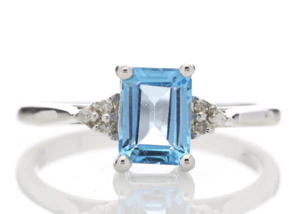 9ct White Gold Diamond And Blue Topaz Ring 0.03 Carats