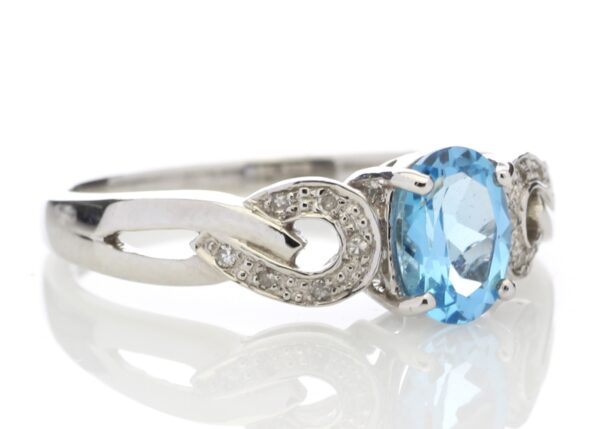 9ct White Gold Diamond And Blue Topaz Ring 0.05 Carats - Image 4