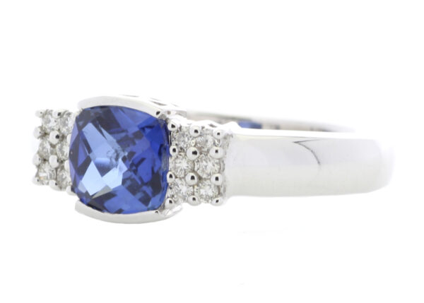 9ct White Gold Created Ceylon Sapphire Diamond Ring 0.08 Carats - Image 2