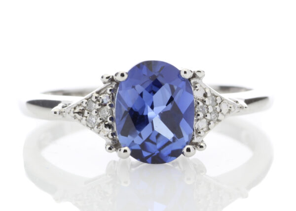 9ct White Gold Created Ceylon Sapphire Diamond Ring 0.03 Carats