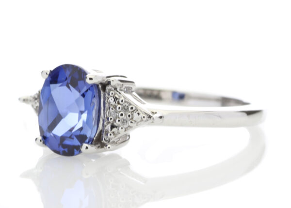 9ct White Gold Created Ceylon Sapphire Diamond Ring 0.03 Carats - Image 2