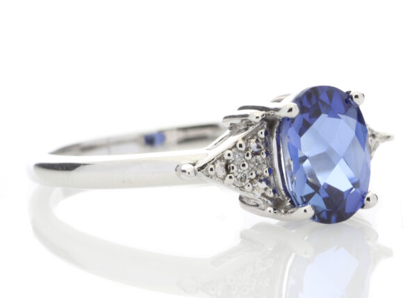 9ct White Gold Created Ceylon Sapphire Diamond Ring 0.03 Carats - Image 4