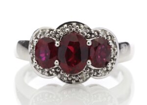 9ct White Gold Created Ruby Diamond Cluster Ring 0.08 Carats