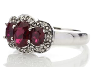 9ct White Gold Created Ruby Diamond Cluster Ring 0.08 Carats