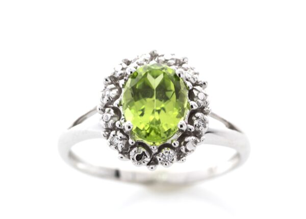 9ct White Gold Cluster Diamond And Peridot Ring (P1.50) 0.03 - Image 6