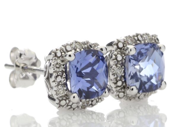 9ct White Gold Created Ceylon Sapphire Diamond Earring 0.08 Carats - Image 4