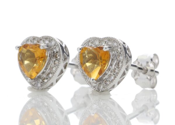 9ct White Gold Citrine Heart Diamond Earring 0.18 Carats - Image 2