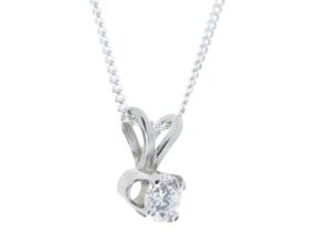 9ct White Gold Single Stone Claw Set Diamond Pendant 0.15 Carats