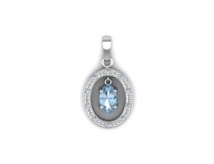 9ct White Gold  Diamond And Blue Topaz Pendant (BT0.25) 0.03