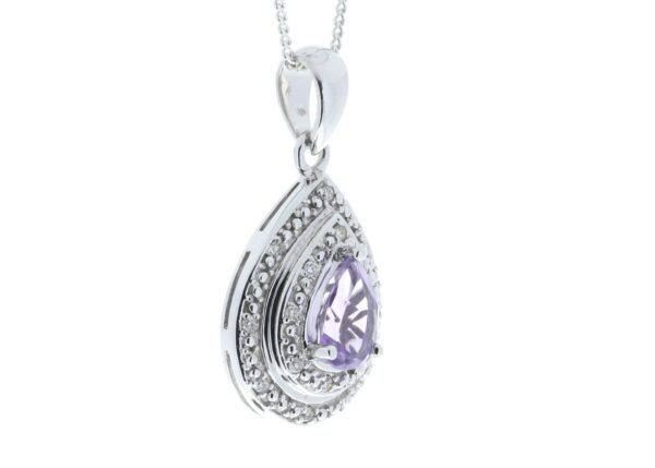 9ct White Gold Amethyst Pear Shaped Cluster Diamond Pendant 0.08 Carats - Image 2