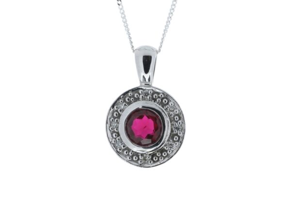 9ct White Gold Created Ruby Diamond Pendant 0.08 Carats