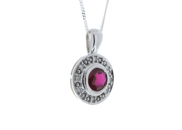 9ct White Gold Created Ruby Diamond Pendant 0.08 Carats - Image 2