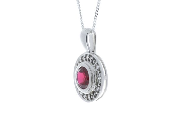 9ct White Gold Created Ruby Diamond Pendant 0.08 Carats - Image 4