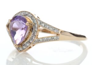 9ct Rose Gold Amethyst And Diamond Cluster Ring 0.21 Carats