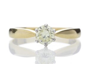 18ct Single Stone Fancy Vivid Yellow Claw Set Diamond Ring 0.56