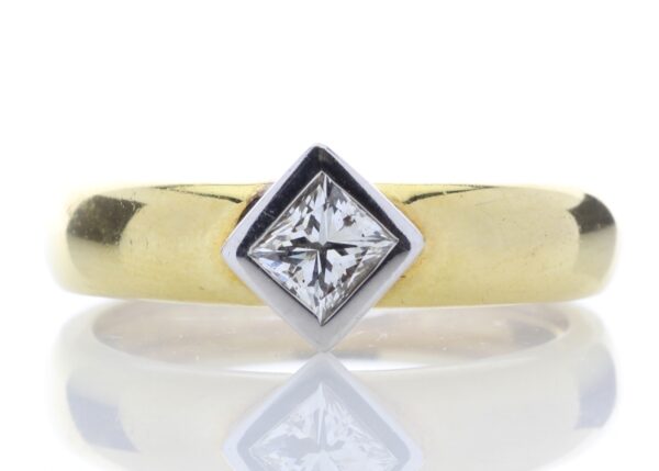 18ct Single Stone Princess Cut Rub Over Diamond Ring 0.40 Carats