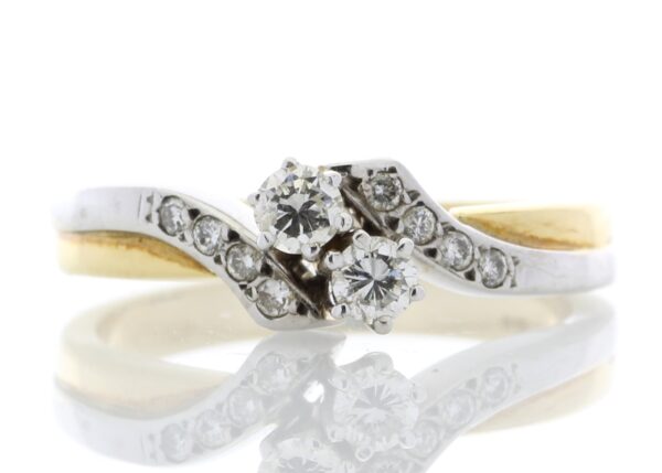 18ct Two Stone Twist  With Stone Set Shoulders Diamond Ring 0.24 Carats