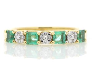 18ct Yellow Gold Claw Set Semi Eternity Diamond And Emerald Ring (E 0.55) 0.80 Carats