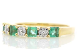 18ct Yellow Gold Claw Set Semi Eternity Diamond And Emerald Ring (E 0.55) 0.80 Carats