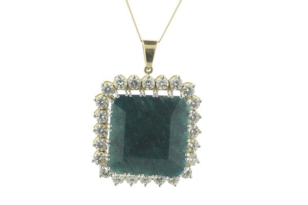 18ct Yellow Gold Single Stone With Halo Setting And Emerald Pendant (E54.20) 4.73 Carats