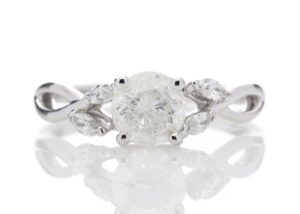 18ct White Gold Single Stone Diamond Ring With Leaf Shoulders (0.91) 1.07 Carats