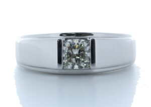 18ct White Gold Single Stone Fancy Rub Over Set Diamond Ring 1.01 Carats