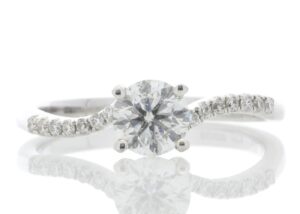 18ct White Gold Single Stone Ring With Diamond Set Shoulders (0.64) 0.73 Carats