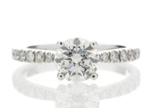 18ct White Gold Single Stone diamond Ring With Stone Set Shoulders (1.07) 1.30 Carats