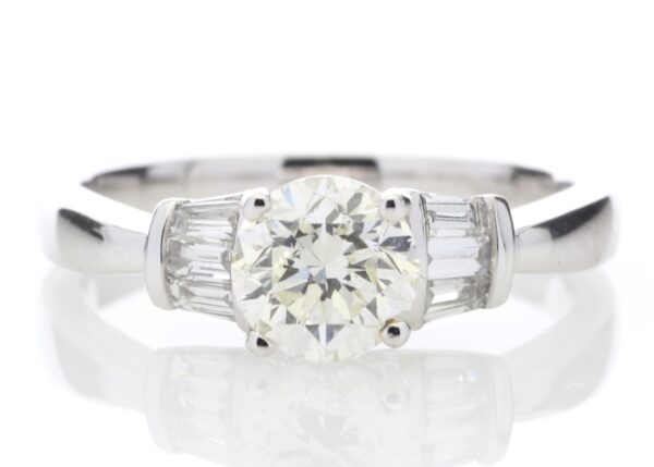 18ctWhite Gold Single Stone With Baguette Set Shoulders Diamond Ring (1.03) 1.26 Carats