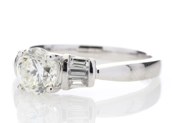 18ctWhite Gold Single Stone With Baguette Set Shoulders Diamond Ring (1.03) 1.26 Carats - Image 2