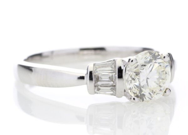 18ctWhite Gold Single Stone With Baguette Set Shoulders Diamond Ring (1.03) 1.26 Carats - Image 4