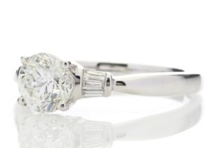 18ct White Gold Single Stone Diamond Ring With Baguette (1.02) 1.15 Carats