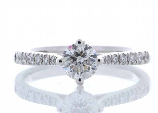 18ct White Gold Single Stone Claw Set With Stone Set Shoulders Diamond Ring (0.61) 0.76 Carats