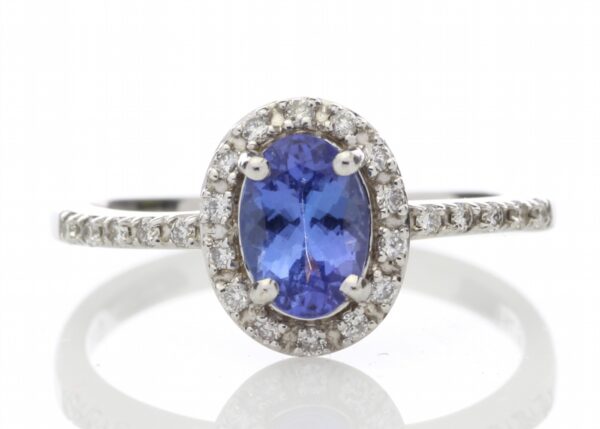 18ct White Gold Diamond And Tanzanite Halo Setting Ring 0.15 Carats