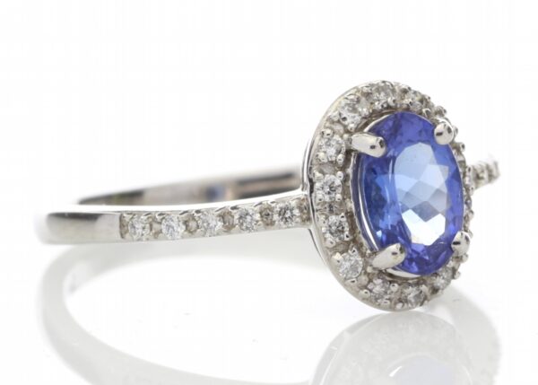 18ct White Gold Diamond And Tanzanite Halo Setting Ring 0.15 Carats - Image 4