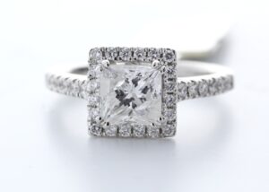 18ct White Gold Single Stone With Halo Setting Ring (1.35) 1.69 Carats