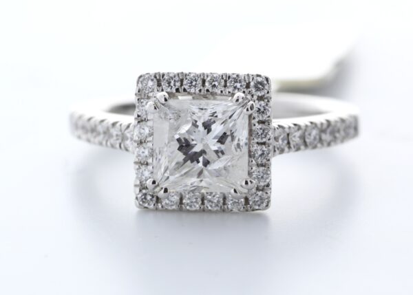 18ct White Gold Single Stone With Halo Setting Ring (1.35) 1.69 Carats