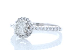 18ct White Gold Single Stone With Halo Setting Ring (0.60) 0.90 Carats