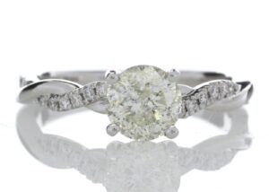 18ct White Gold Single Stone Diamond Ring  With Waved Stone Set Shoulders (1.06) 1.22 Carats