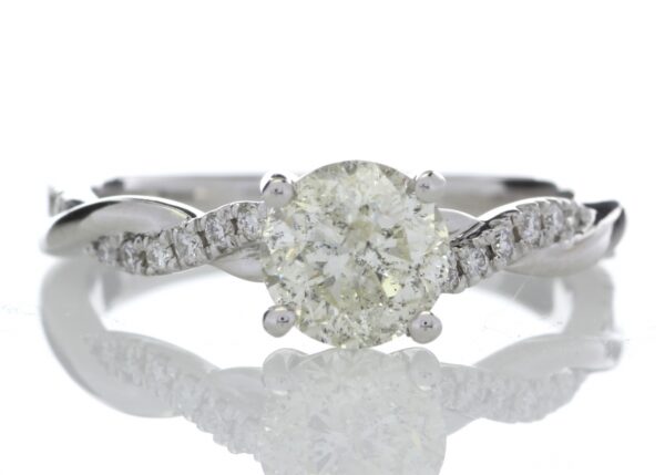 18ct White Gold Single Stone Diamond Ring  With Waved Stone Set Shoulders (1.06) 1.22 Carats